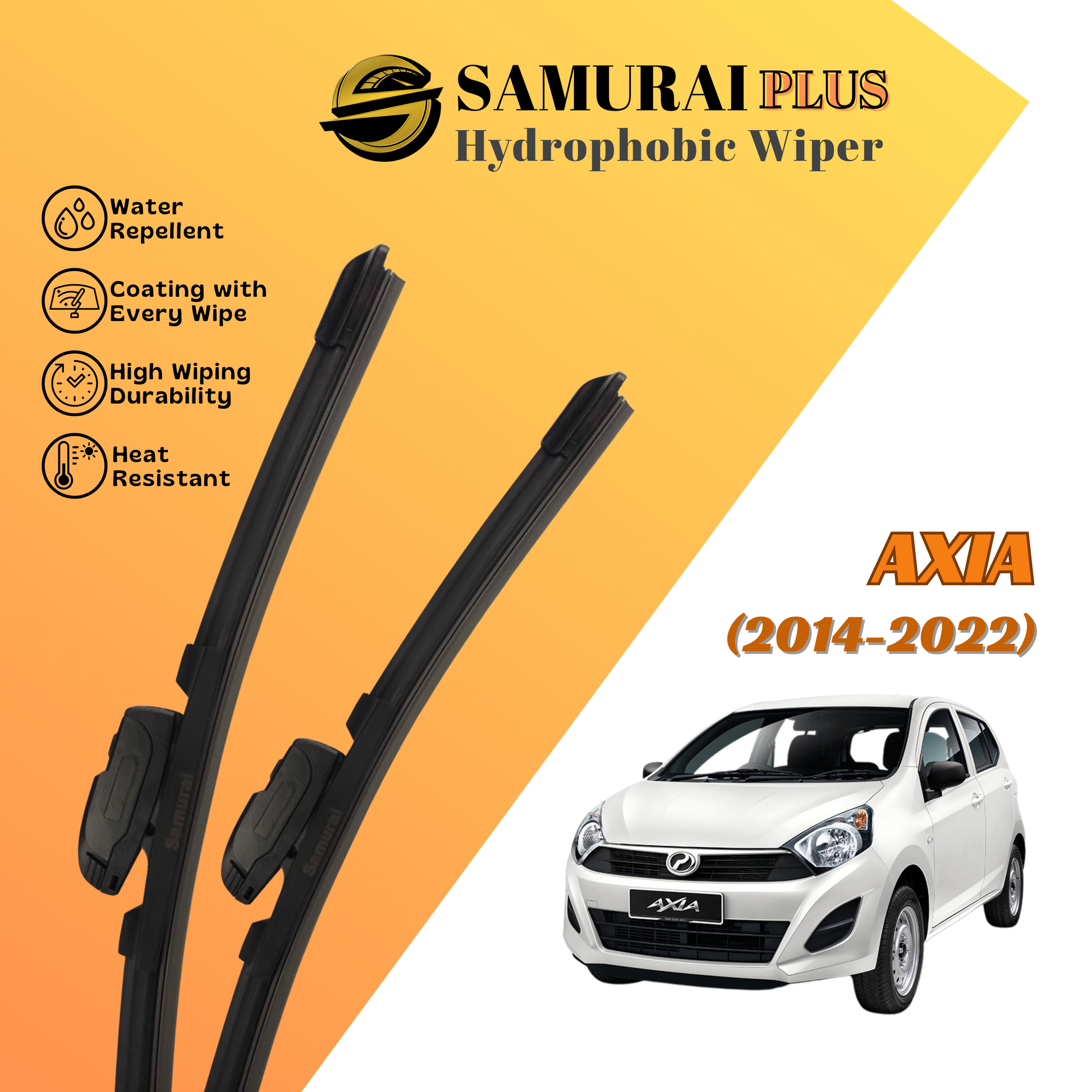 **[Perodua Axia (Lama)] SAMURAI PLUS Hydrophobic Silicone Wiper