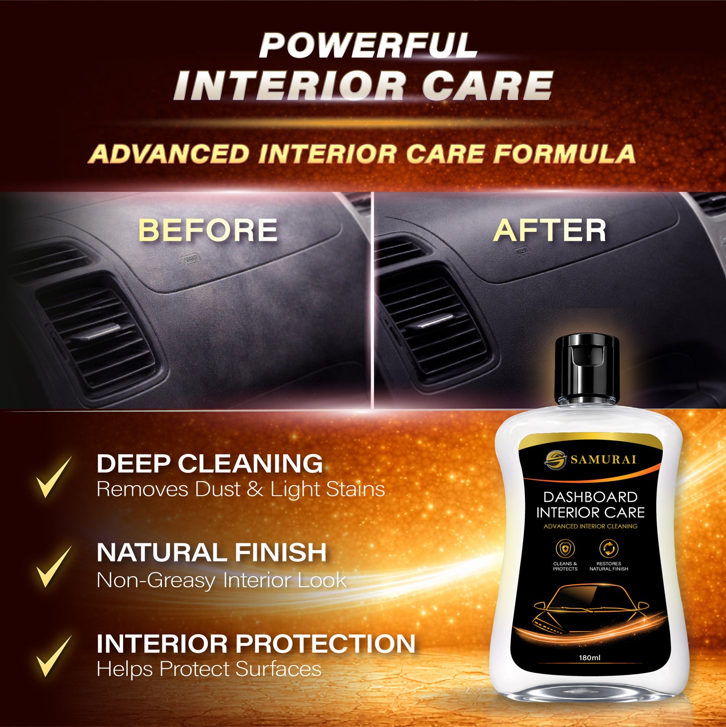 Samurai Dashboard Interior Care 180ml [Car Interior Cleaner & Protectant | Long-Lasting Shine]