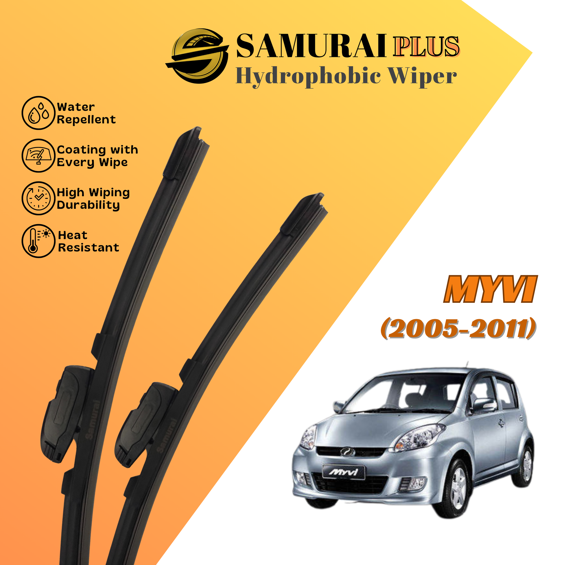 **[Perodua Myvi (2005-2011)] SAMURAI PLUS Hydrophobic Silicone Wiper