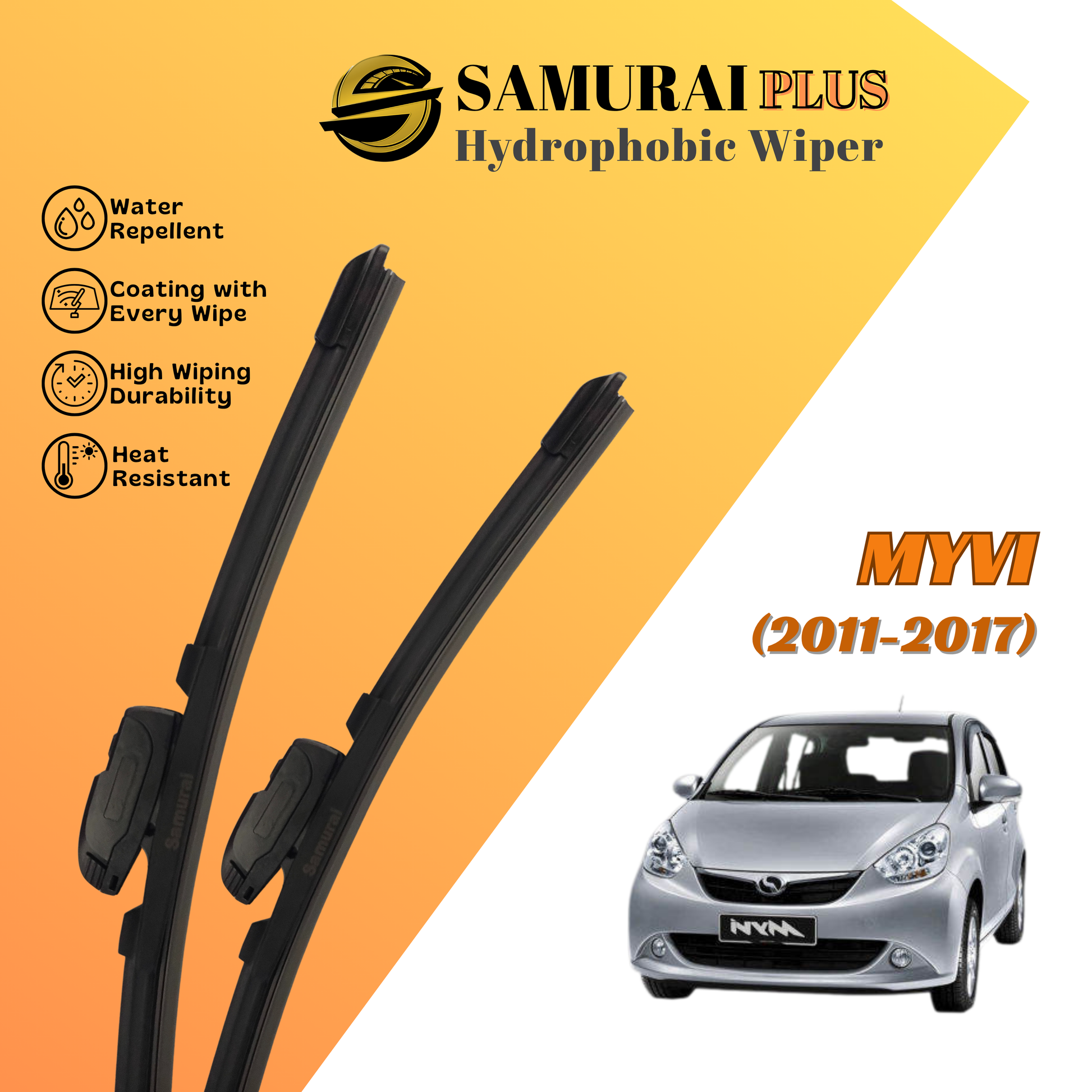**[Perodua Myvi Icon/ Myvi Lagi Best (2011-2017)] SAMURAI PLUS Hydrophobic Silicone Wiper