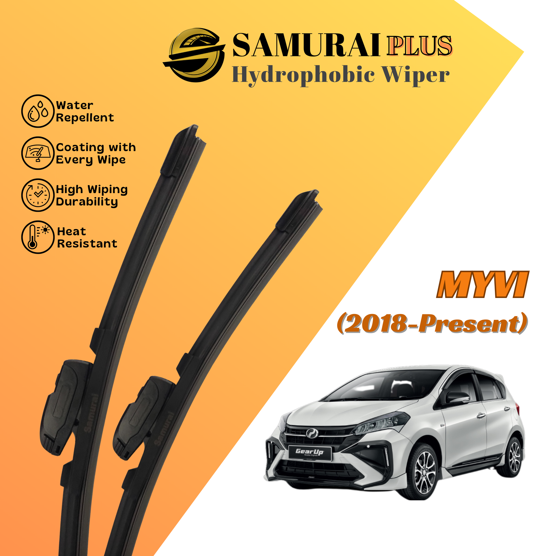 **[Perodua Myvi Gen 3 (2018-present)] SAMURAI PLUS Hydrophobic Silicone Wiper