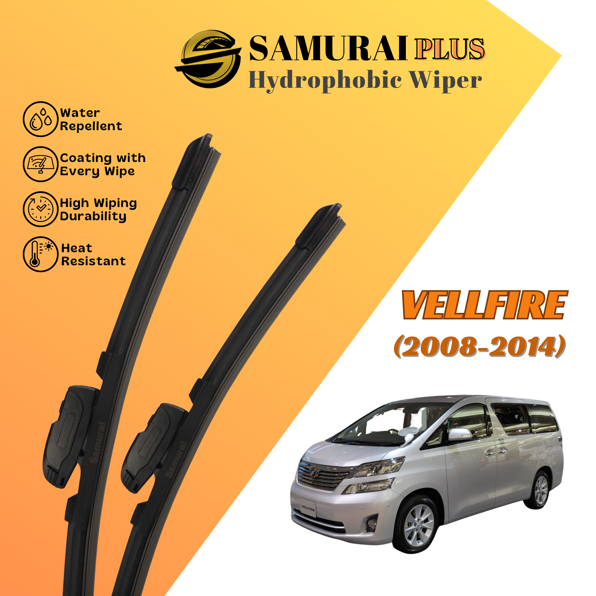 **[Toyota Vellfire 2008-2014] SAMURAI PLUS Hydrophobic Silicone Wiper