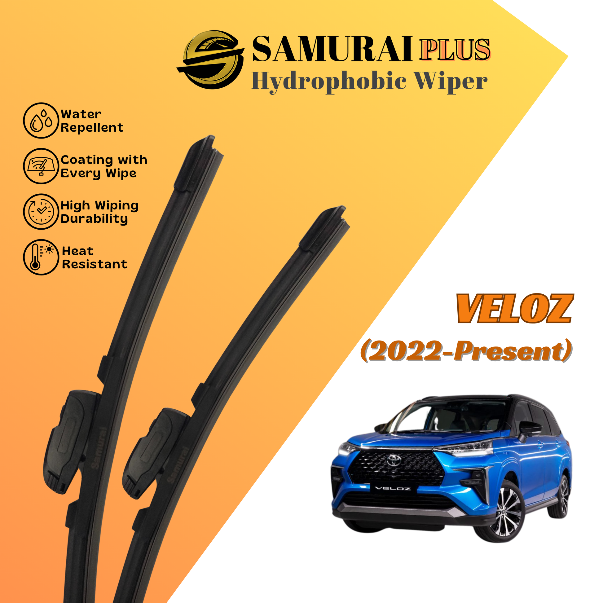 **[Toyota Veloz 2022-Present ] SAMURAI PLUS Hydrophobic Silicone Wiper