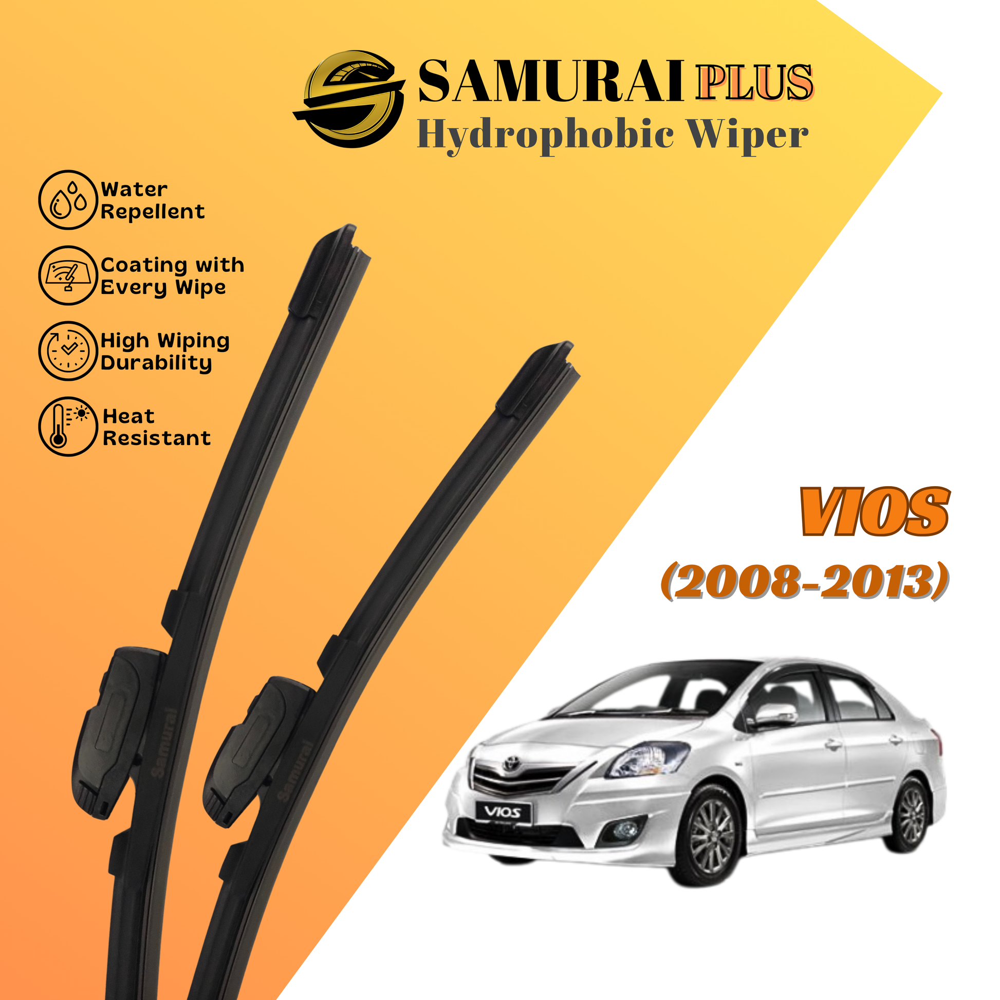 **[Toyota Vios 2008-2013 ] SAMURAI PLUS Hydrophobic Silicone Wiper