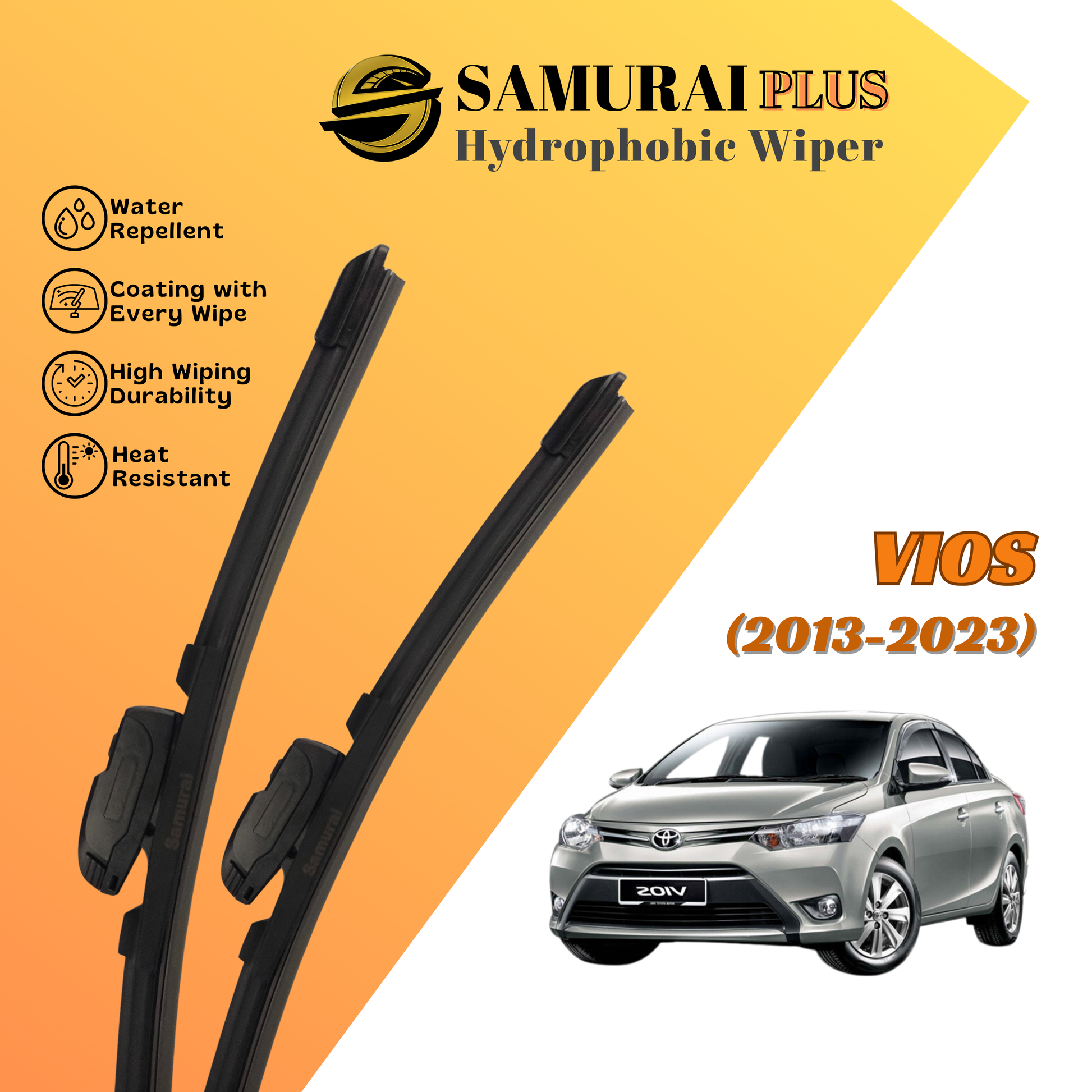 **[Toyota Vios 2013-2023] SAMURAI PLUS Hydrophobic Silicone Wiper