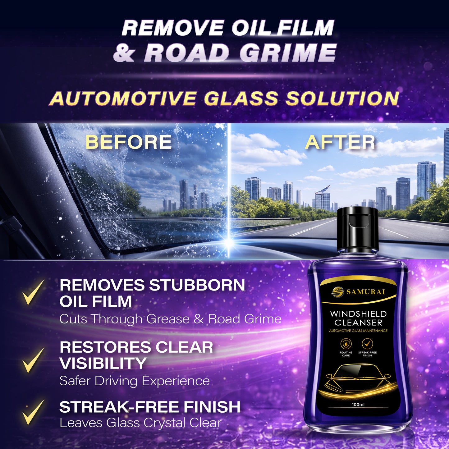 Samurai Windshield Cleanser 100ml [Concentrated 1:100 Car Glass Cleaner | Wiper Washer Fluid]