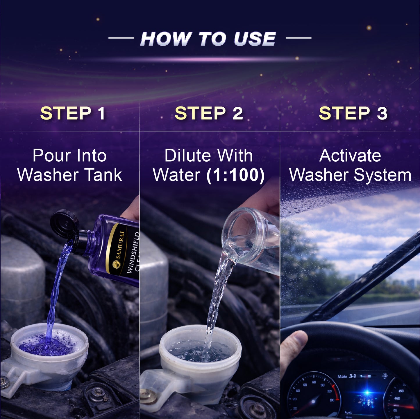 Samurai Windshield Cleanser 100ml [Concentrated 1:100 Car Glass Cleaner | Wiper Washer Fluid]