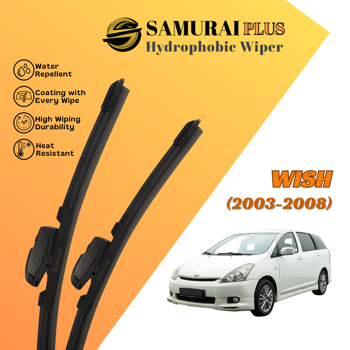 **[Toyota Wish 2003-2008] SAMURAI PLUS Hydrophobic Silicone Wiper