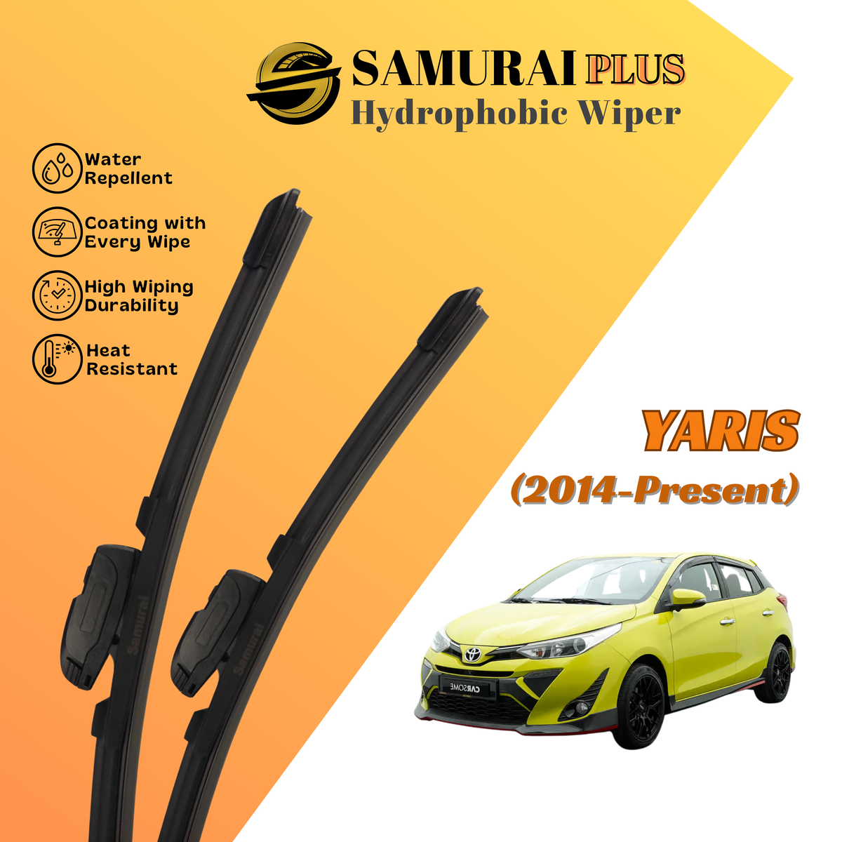 **[Toyota Yaris 2014-Present] SAMURAI PLUS Hydrophobic Silicone Wiper